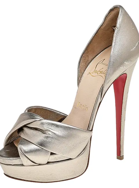 Christian Louboutin Metallic Gold Leather Peacock Platform Pumps Size 36
