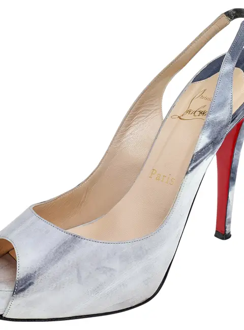 Christian Louboutin Grey Nubuck Leather No Prive Slingback Pumps Size 37.5