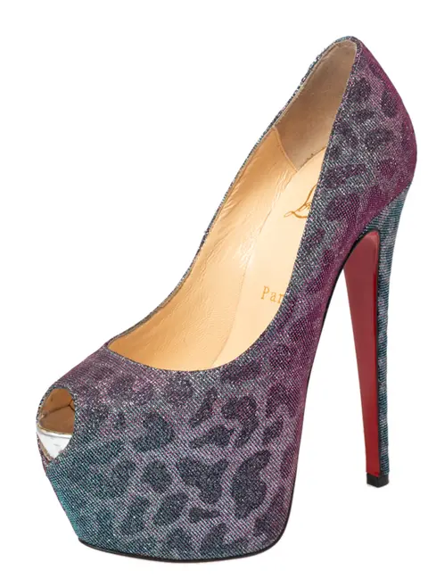 Christian Louboutin Multicolor Leopard Print Lurex Highness Peep Toe Platform Pumps Size 36.5