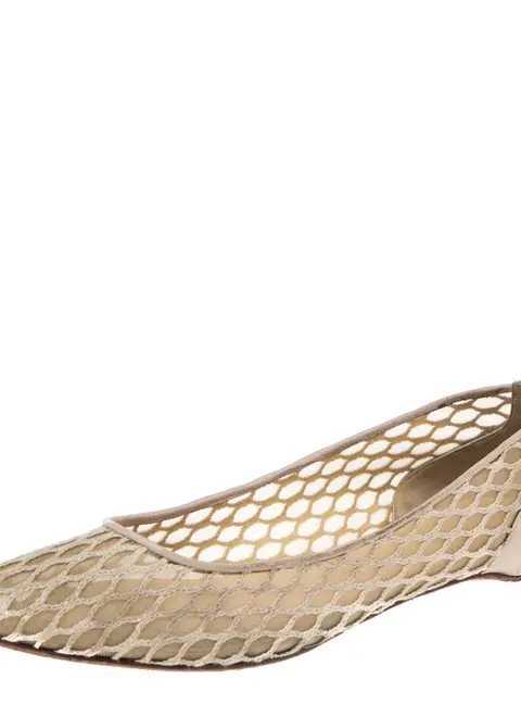 Christian Louboutin Size 36.5 Beige Laminated Leather and Mesh Ballet Flats