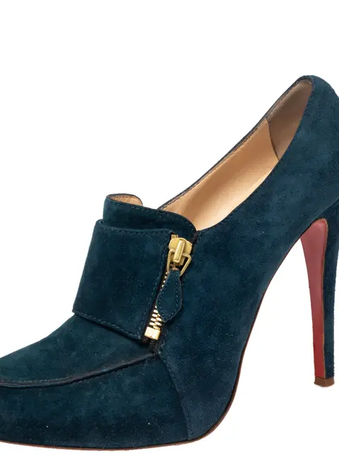 Christian Louboutin Teal Blue Suede Loafer Booties Size 39