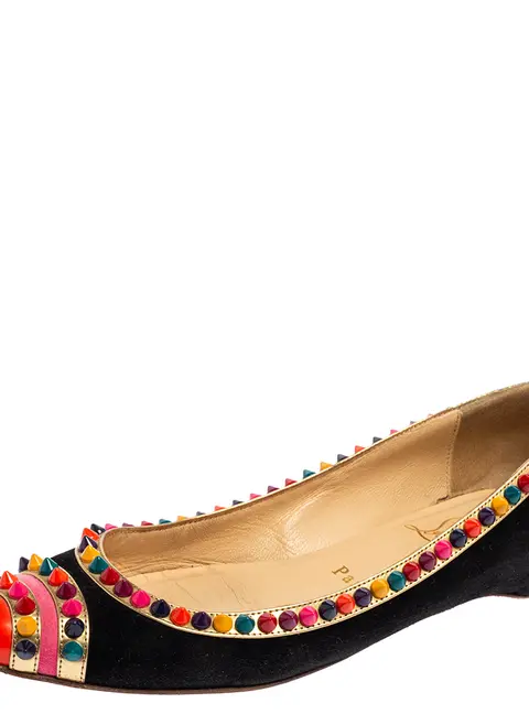 Christian Louboutin Black Suede Embellished Ballet Flats Size 35.5