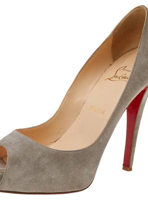 Christian Louboutin Grey Suede Prive Peep Toe Platform Pumps Size 38.5