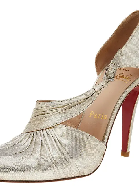 Christian Louboutin Metallic Gold Lam&eacute; Fabric Ruffle D'Orsay Pumps Size 38