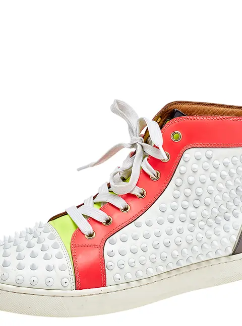Christian Louboutin Multicolor Leather And Patent Louis Spikes Lace Up High Top Sneakers Size 43