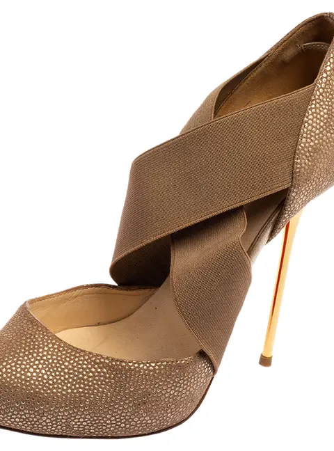 Christian Louboutin Beige Textured Leather Dorcet Peep Toe Pumps Size 38.5