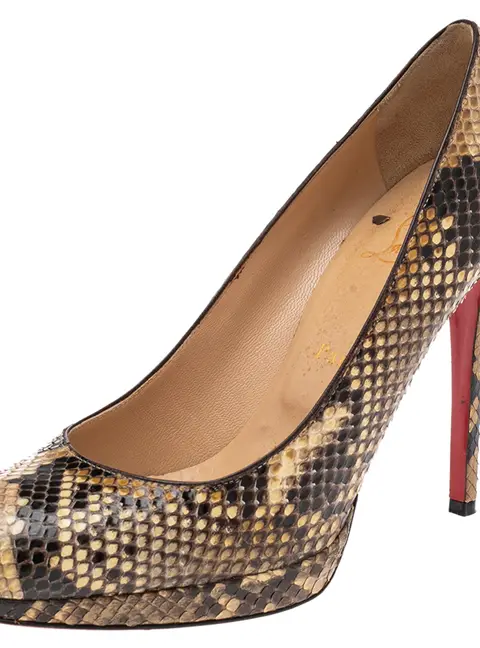 Christian Louboutin Cream/Brown Python Leather New Simple Platform Pumps Size 39.5