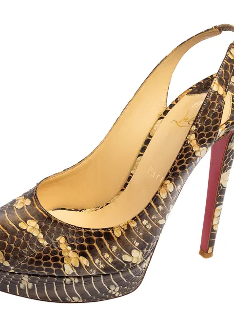 Christian Louboutin Brown Snakeskin Bianca Slingback Platform Pumps Size 40