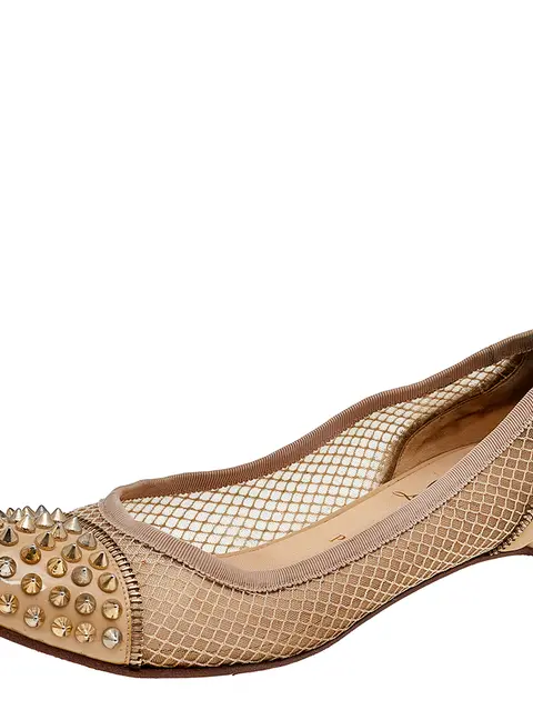 Christian Louboutin Beige Patent Leather and Mesh Spike Ballet Flats Size 40.5