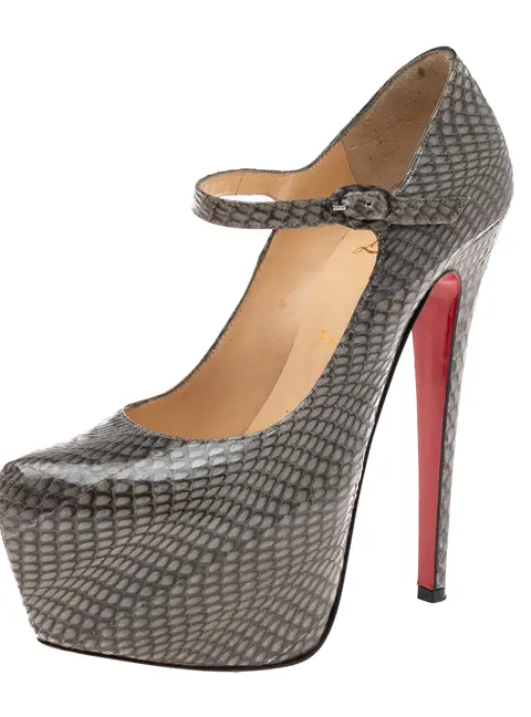 Christian Louboutin Grey Snakeskin Lady Daf Platform Pumps Size 37.5