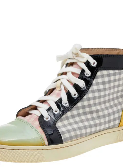 Christian Louboutin Multicolor Patent Leather and Tartan Louis Flat High Top Sneakers Size 40