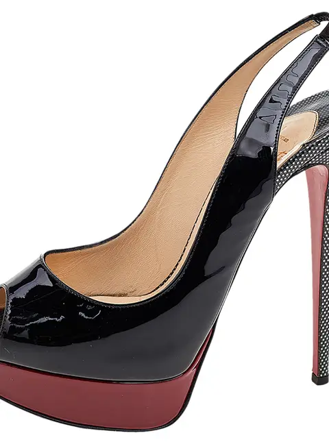 Christian Louboutin Multicolor Patent Leather Lady Peep Toe Slingback Platform Sandals Size 38.5