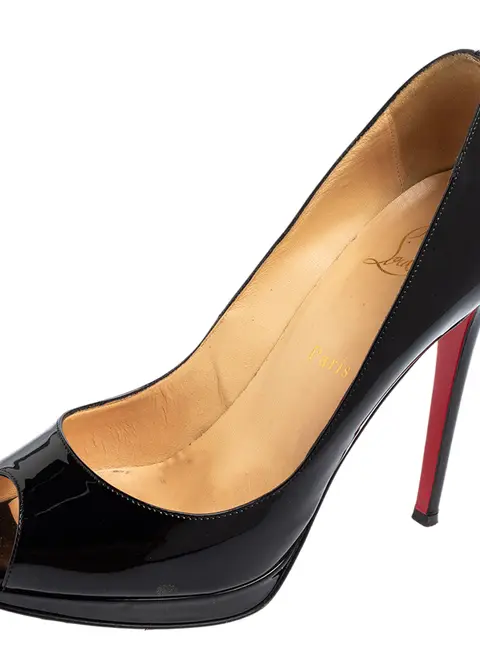 Christian Louboutin Black Patent Leather Peep-Toe Platform Pumps Size 40