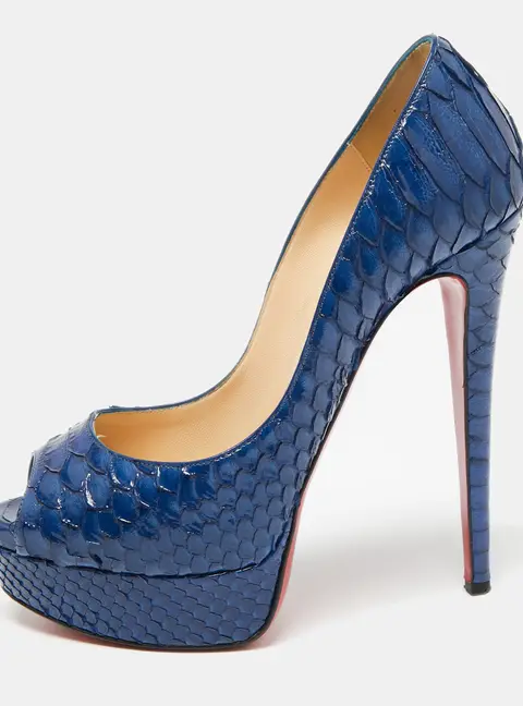 Christian Louboutin Blue Python Leather Lady Peep Platform Pumps Size 37