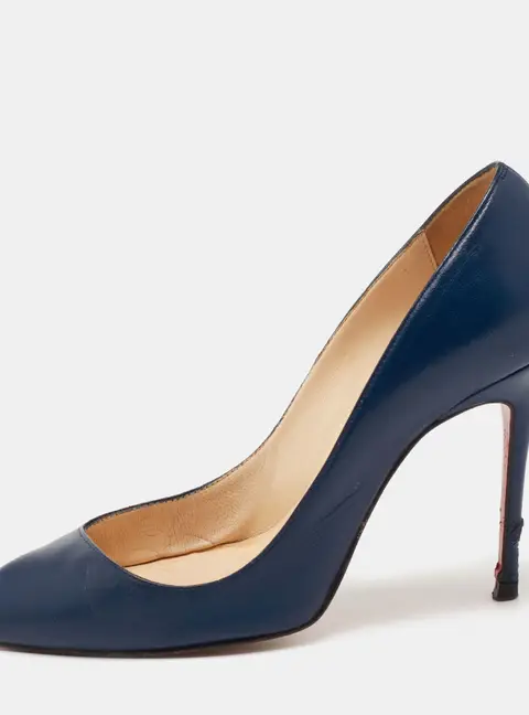 Christian Louboutin Navy Blue Leather Corneille Pointed Toe Pumps Size 35