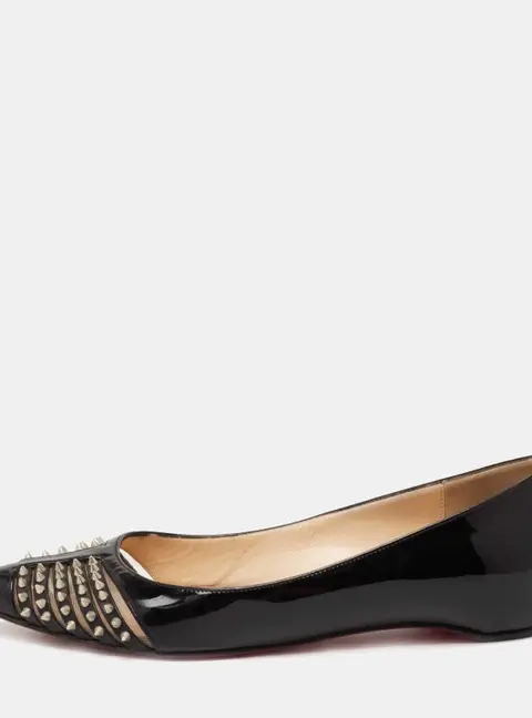 Christian Louboutin Bareta Size 35 Black Mesh and Patent Leather Ballet Flats