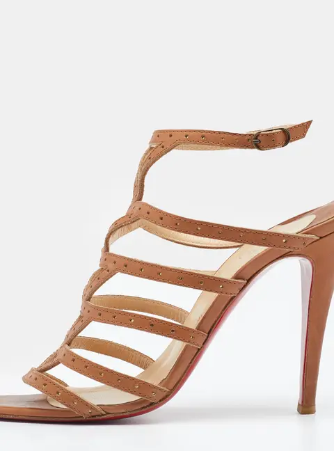 Christian Louboutin Beige Leather Strappy Ankle Strap Sandals Size 38.5