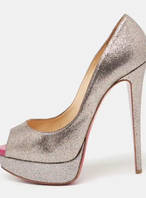 Christian Louboutin Metallic Multicolor Glitter Lady Peep Toe Platform Pumps Size 38.5