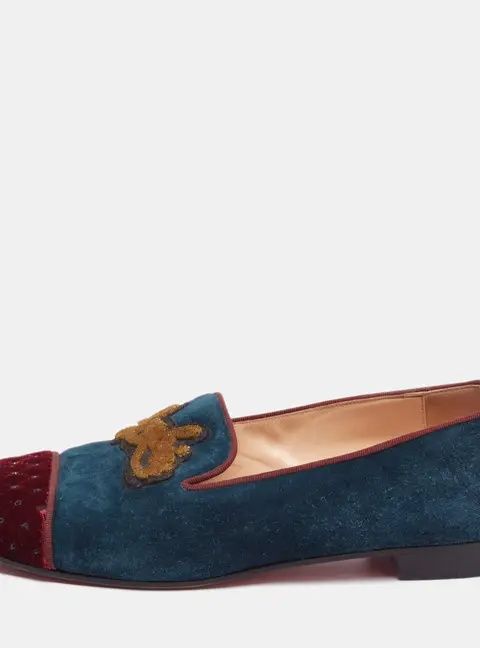 Christian Louboutin Tricolor Suede And Velvet I Love My Loubies Loafers Size 38.5