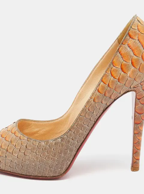 Christian Louboutin Beige Python Leather Altadama Peep Toe Pumps Size 39