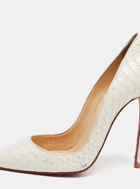 Christian Louboutin White Python Patent Leather So Kate Pumps Size 37.5