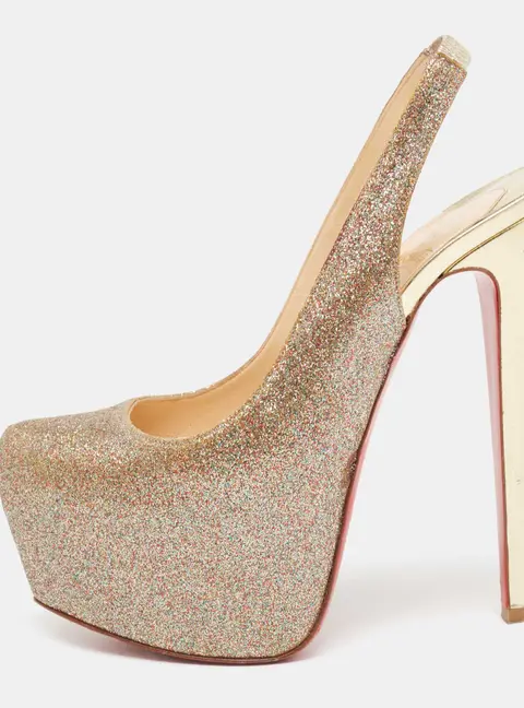 Christian Louboutin Multicolor Glitter Platform Slingback Pumps Size 37