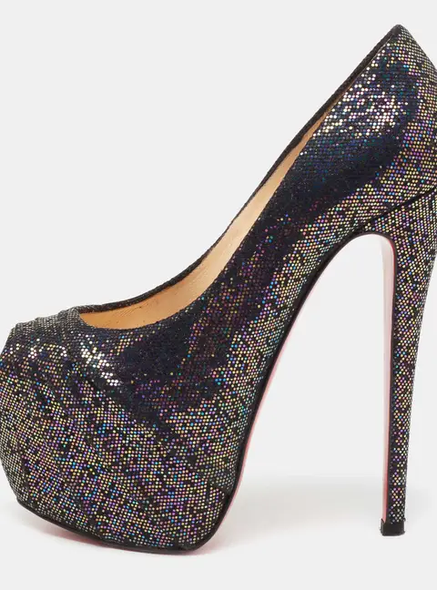 Christian Louboutin Multicolor Glitter Fabric Drapesse Spotlight Peep-Toe Pumps Size 37