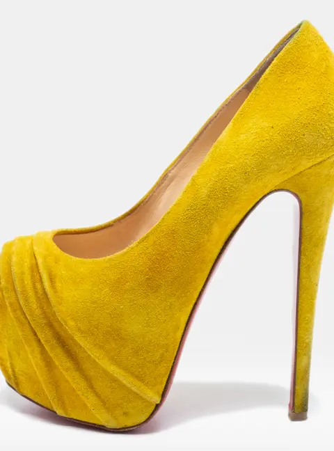 Christian Louboutin Yellow Suede Drapesse Peep-Toe Platform Pumps Size 36.5