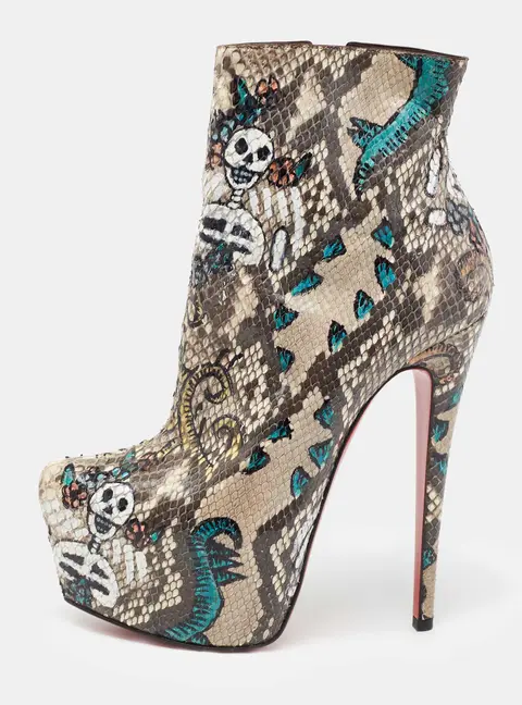 Christian Louboutin Multicolor Python Skull Mexico Daf Ankle Boots Size 38