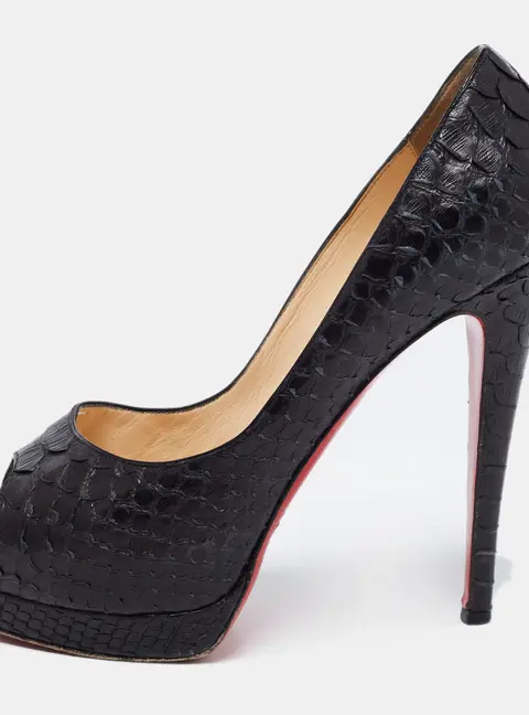 Christian Louboutin Black Python Altadama Peep-Toe Platform Pumps Size 38