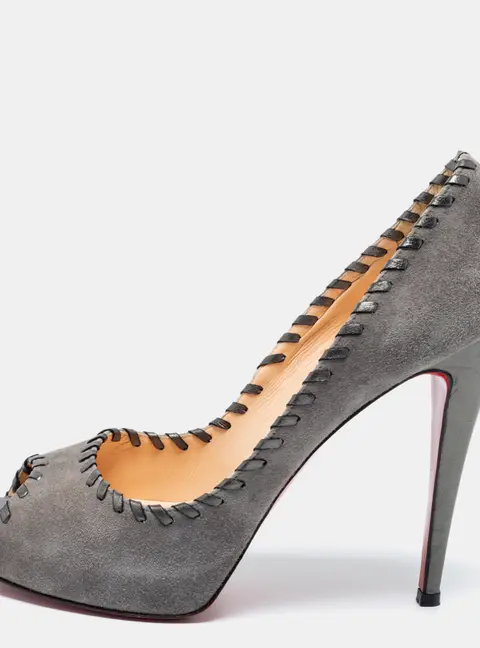 Christian Louboutin Grey Suede Whipstitch Very Prive Peep-Toe Pumps Size 41