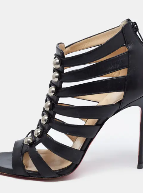 Christian Louboutin Black Leather Denis Caged Sandals Size 39.5