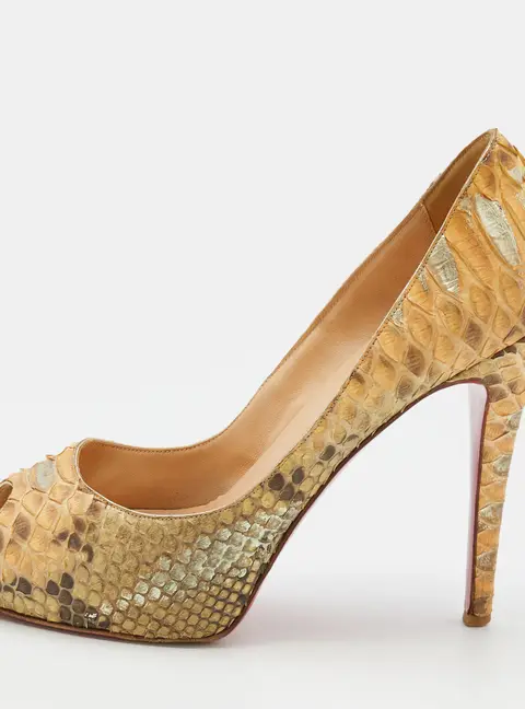 Christian Louboutin Beige Python Leather Very Prive Peep Toe Pumps Size 37