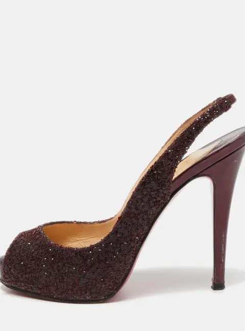 Christian Louboutin Plum Coarse Glitter No Prive Slingback Pumps Size 36