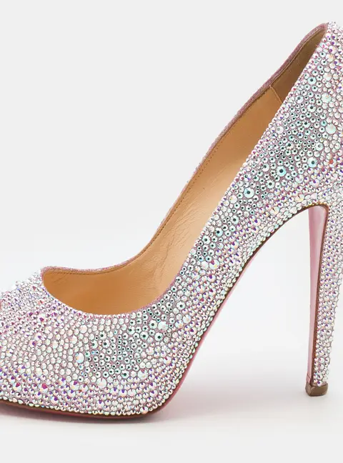 Christian Louboutin Pink Suede Crystal Embellished New Riche Peep Toe Pumps Size 38