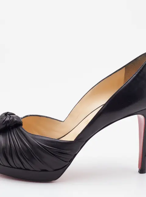 Christian Louboutin Black Leather Jenny Knot Peep Toe Platform Pumps Size 37.5