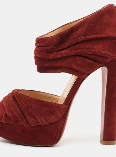 Christian Louboutin Rust Red Suede Pleated Bandra Zip Platform Sandals Size 37