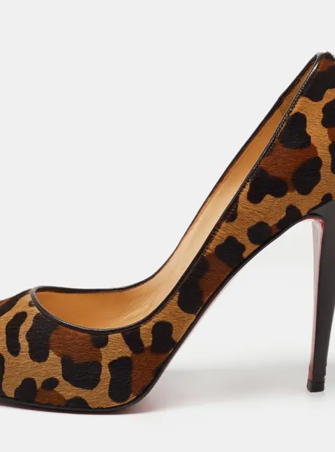Christian Louboutin Brown Leopard Print Calf Hair Very Prive Peep Toe Pumps Size 40.5
