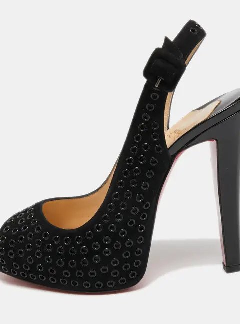 Christian Louboutin Black Suede Aicha Slingback Pumps Size 41