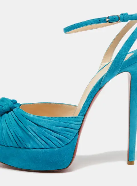 Christian Louboutin Blue Knotted Suede Greissimo Ankle Strap Sandals Size 40.5