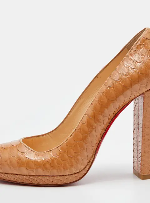 Christian Louboutin Beige Crystal Python Grapi Platform Pumps Size 38.5