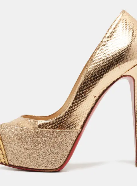 Christian Louboutin Maggie Glitter & Snakeskin Embossed Leather Platform Pumps Size 36.5