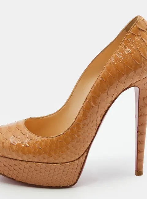 Christian Louboutin Light Brown Python Leather Bianca Platform Pumps Size 37