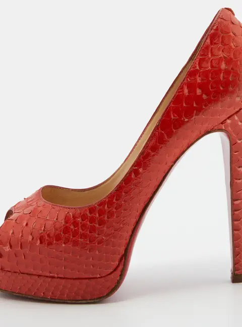 Christian Louboutin Orange Python Leather Altadama Peep Toe Platform Pumps Size 37