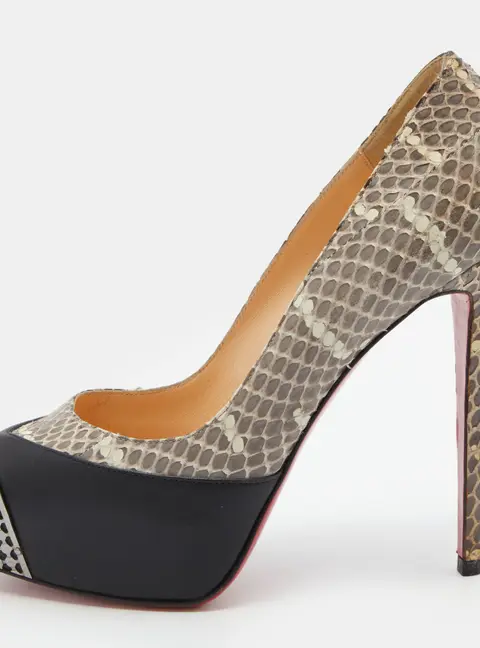 Christian Louboutin Black/Grey Snakeskin Leather Maggie Platform Pumps Size 37.5