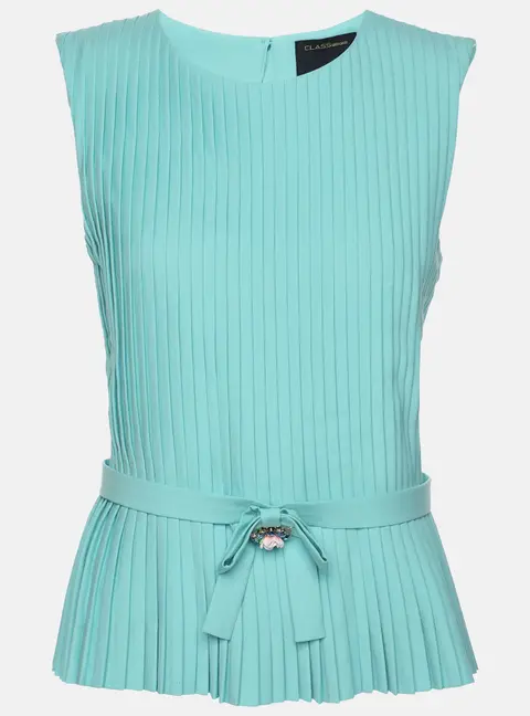 Class Roberto Cavalli Blue Pleated Crepe Embellished Top M