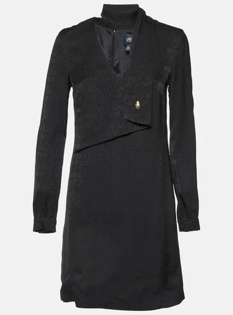 Class by Roberto Cavalli Black Logo Jacquard Crepe Shift Dress S