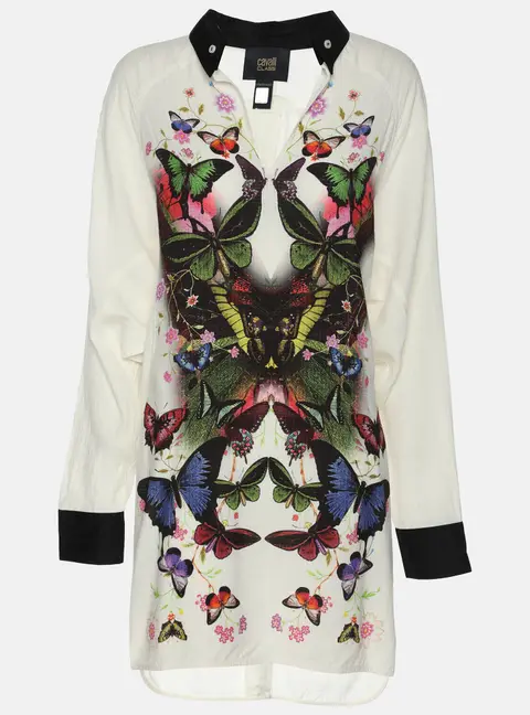 Class by Roberto Cavalli White Floral Print Viscose Long Sleeve Tunic M