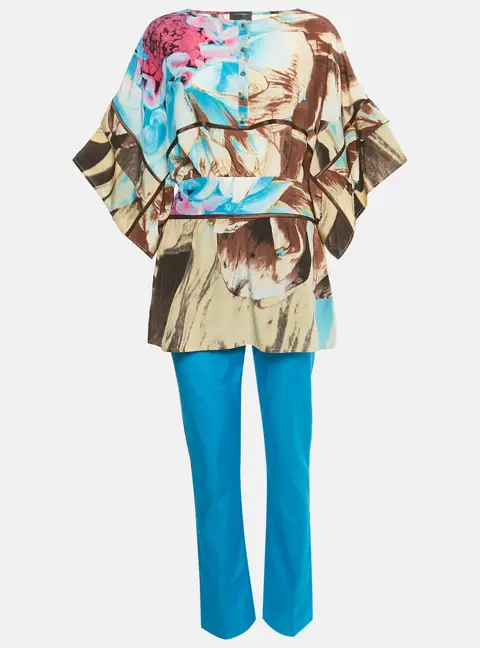 Class by Roberto Cavalli Multicolor Printed Silk Top & Taffeta Pant Set M