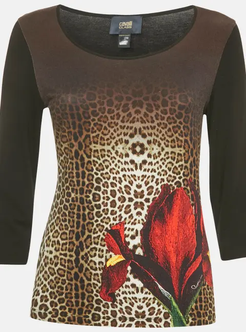 Class by Roberto Cavalli Black Printed Jersey Long Sleeve Top S